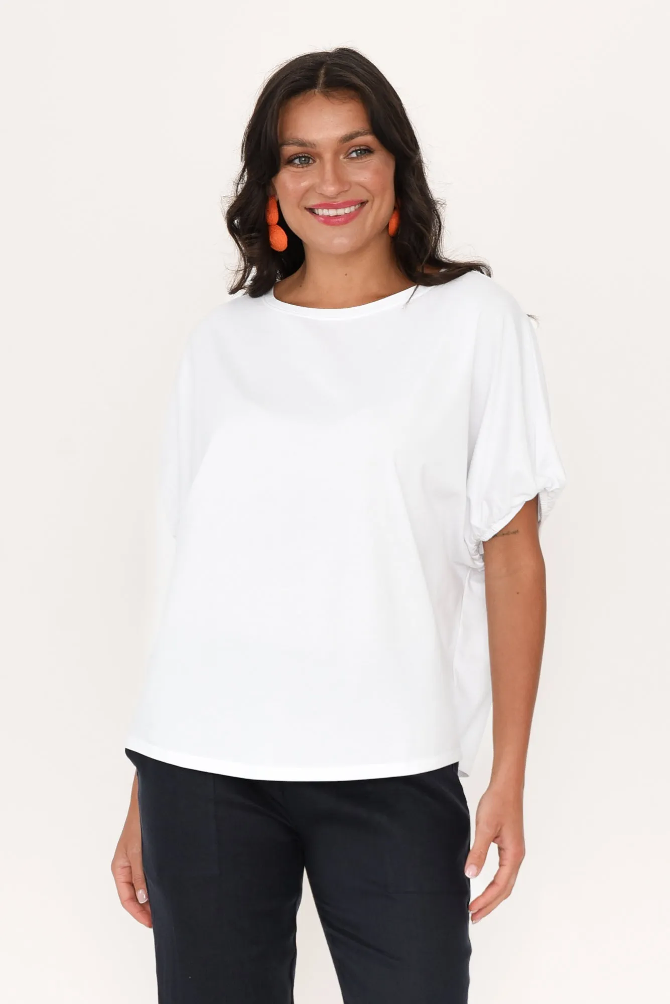 Kimiko White Cotton Puff Sleeve Tee sold by Blue Bungalow