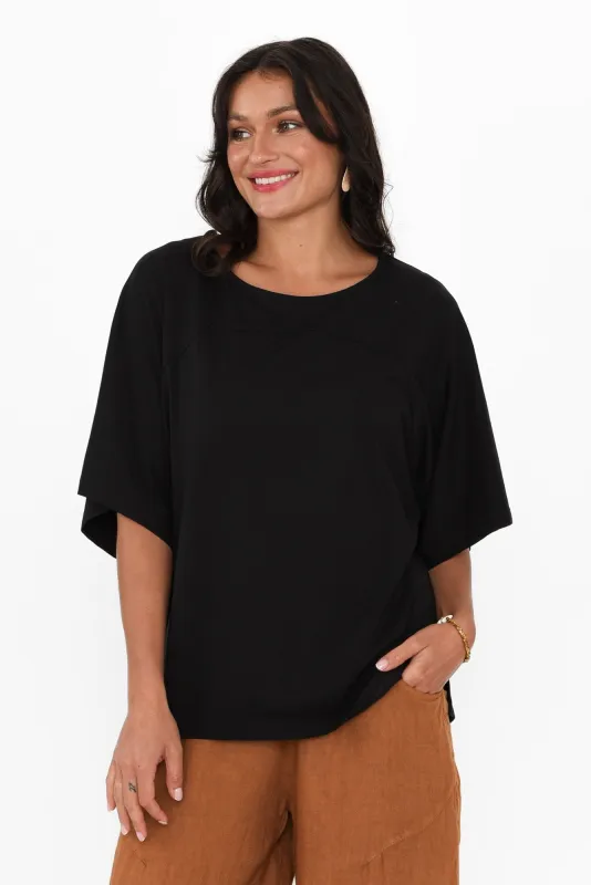 Yoke Black Cotton Wide Sleeve Tee sold by Blue Bungalow