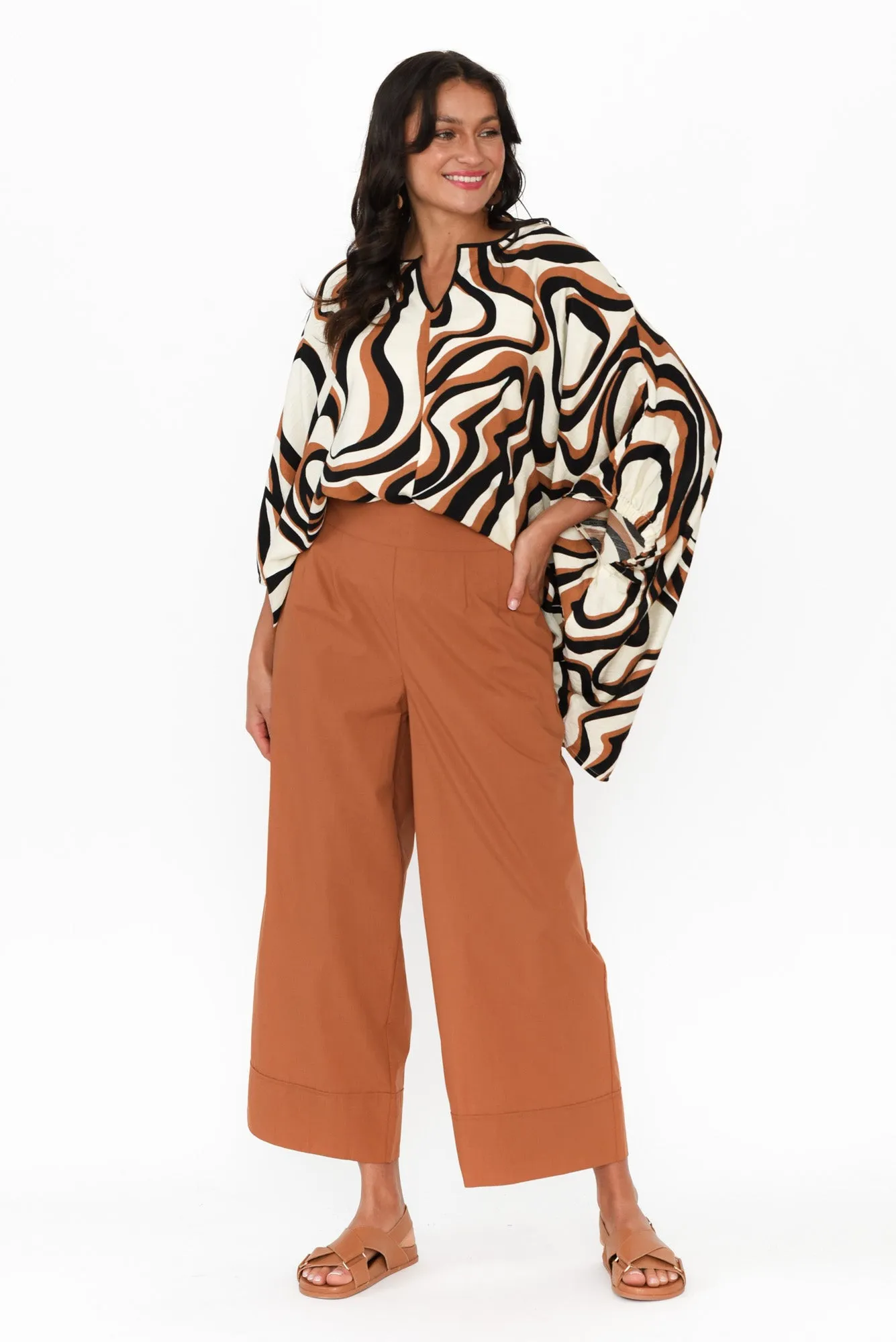Donella Brown Swirl Drape Top sold by Blue Bungalow product image thumbnail 2