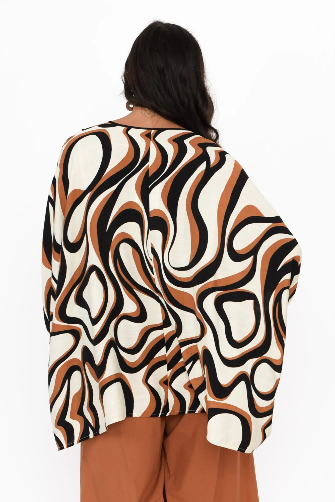 Donella Brown Swirl Drape Top sold by Blue Bungalow product image thumbnail 4