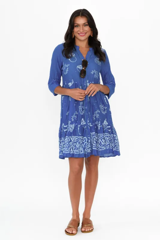 Romy Cobalt Seashell Crinkle Cotton Dress sold by Blue Bungalow