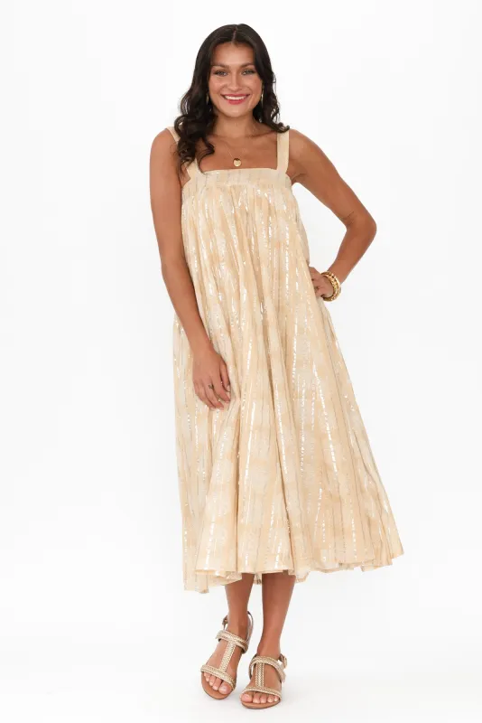 Livvy Beige Stripe Cotton Maxi Dress sold by Blue Bungalow