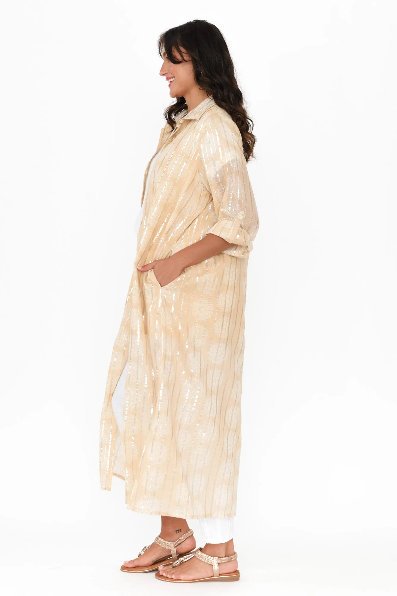 Kendall Beige Stripe Cotton Shirt Dress sold by Blue Bungalow product image thumbnail 4