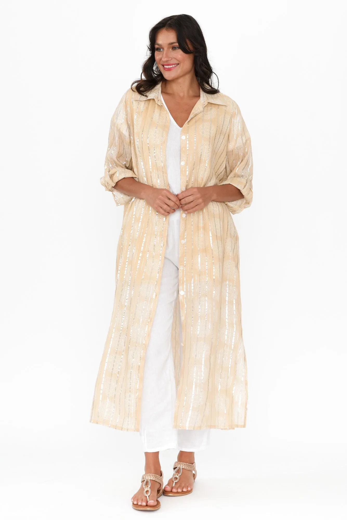 Kendall Beige Stripe Cotton Shirt Dress sold by Blue Bungalow product image thumbnail 2