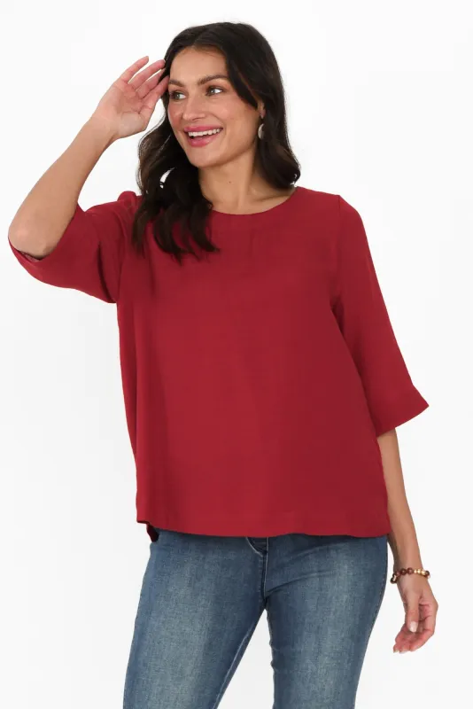 Selena Red 3/4 Sleeve Top sold by Blue Bungalow
