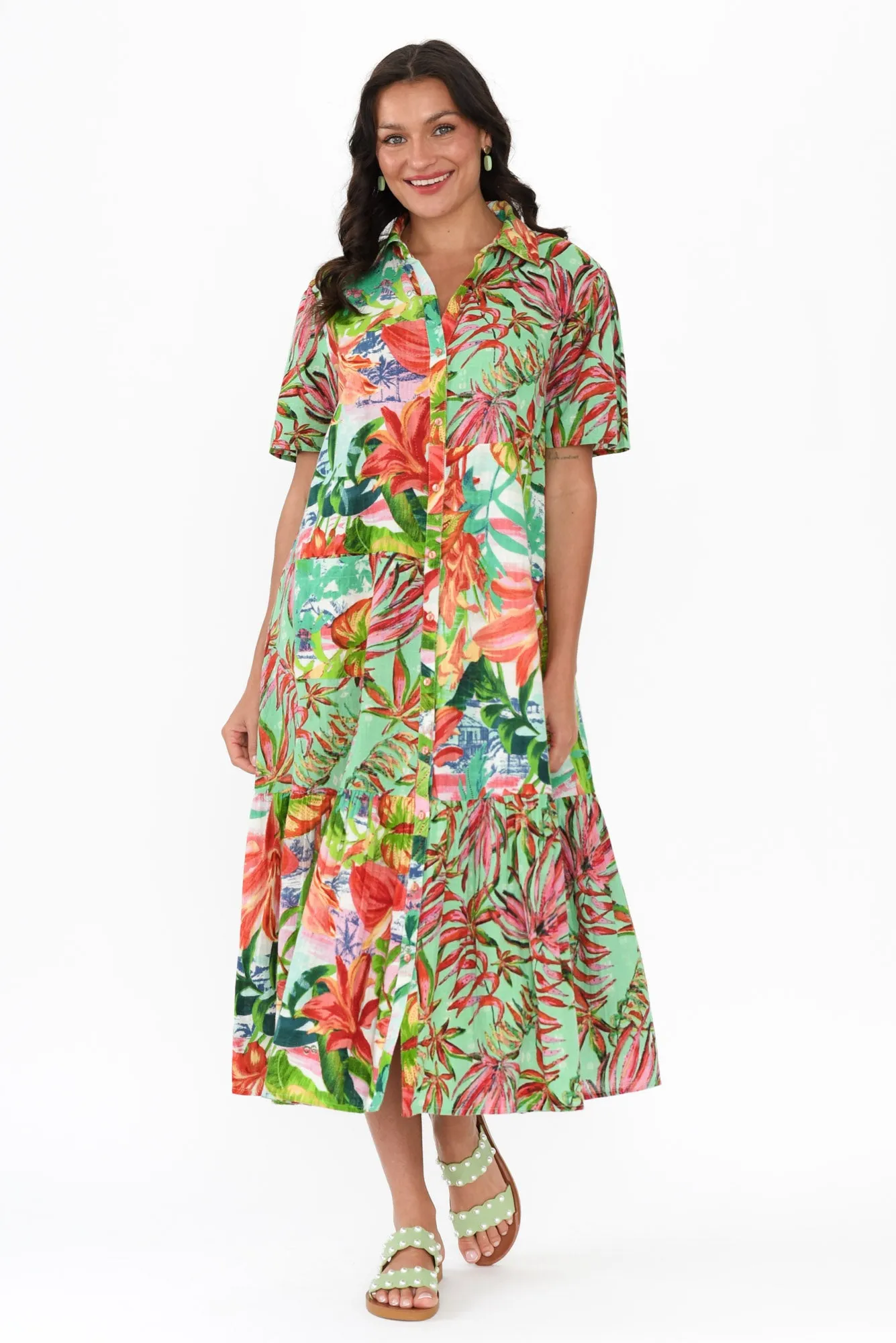 Gwyneth Green Tropical Cotton Shirt Dress sold by Blue Bungalow product image thumbnail 2