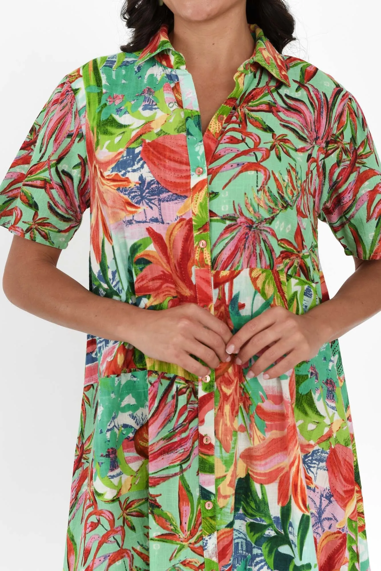Gwyneth Green Tropical Cotton Shirt Dress sold by Blue Bungalow product image thumbnail 5
