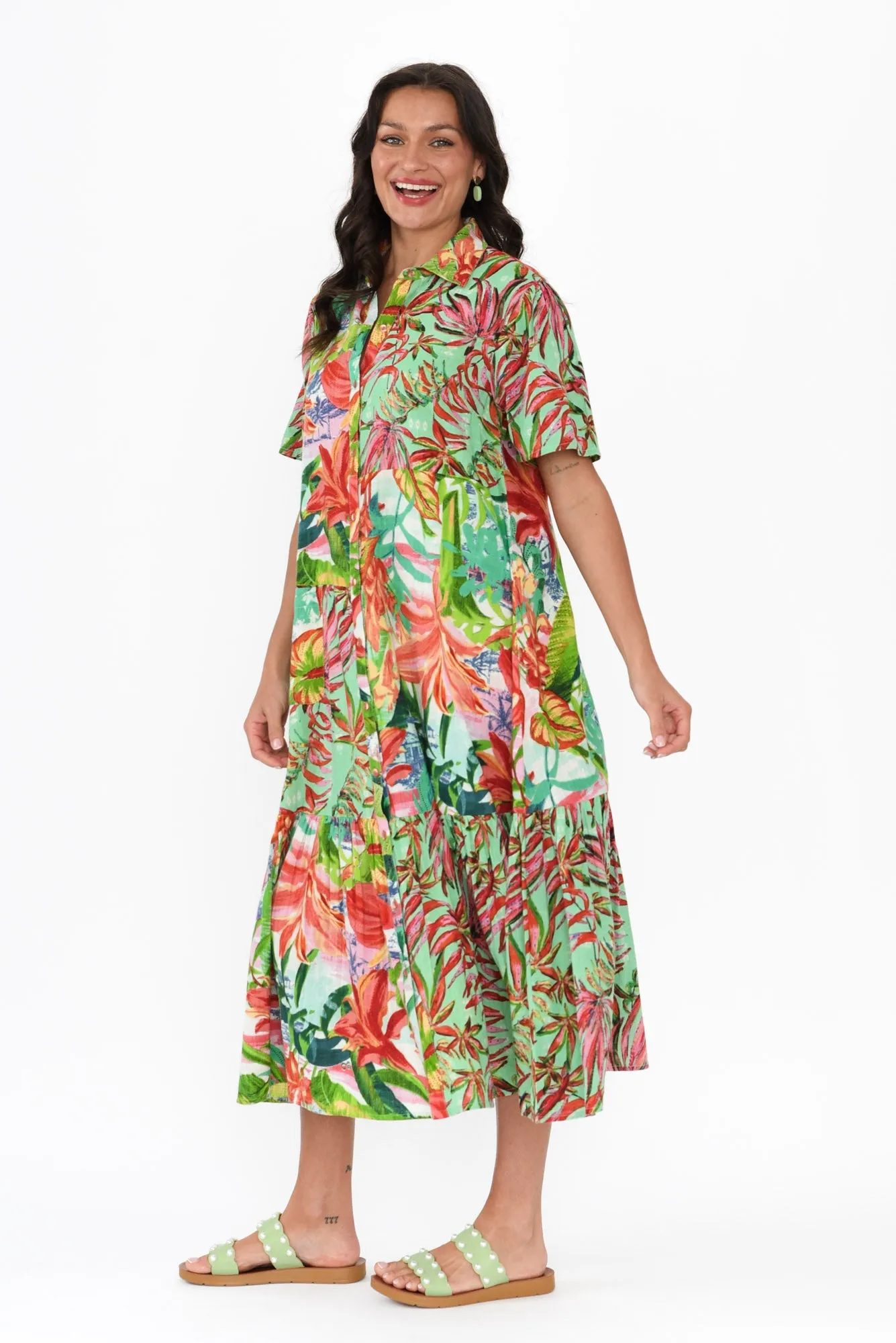 Gwyneth Green Tropical Cotton Shirt Dress sold by Blue Bungalow product image thumbnail 3