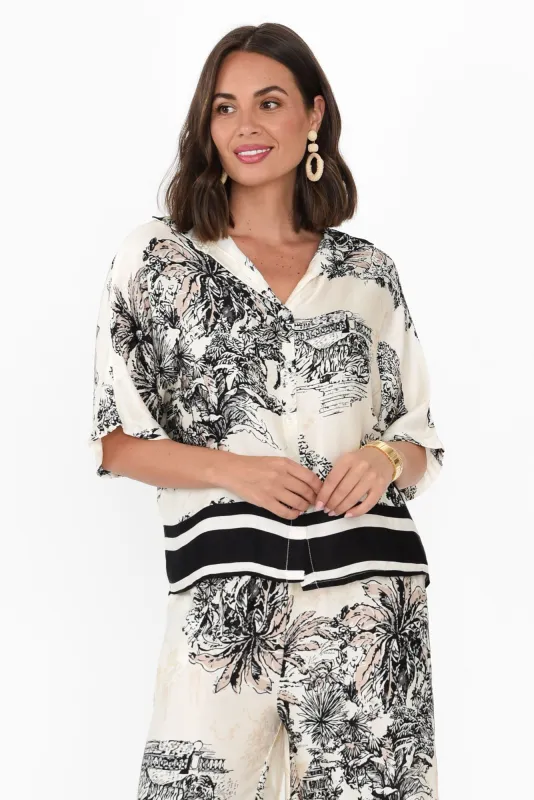 Sharon Natural Jungle Collared Shirt sold by Blue Bungalow