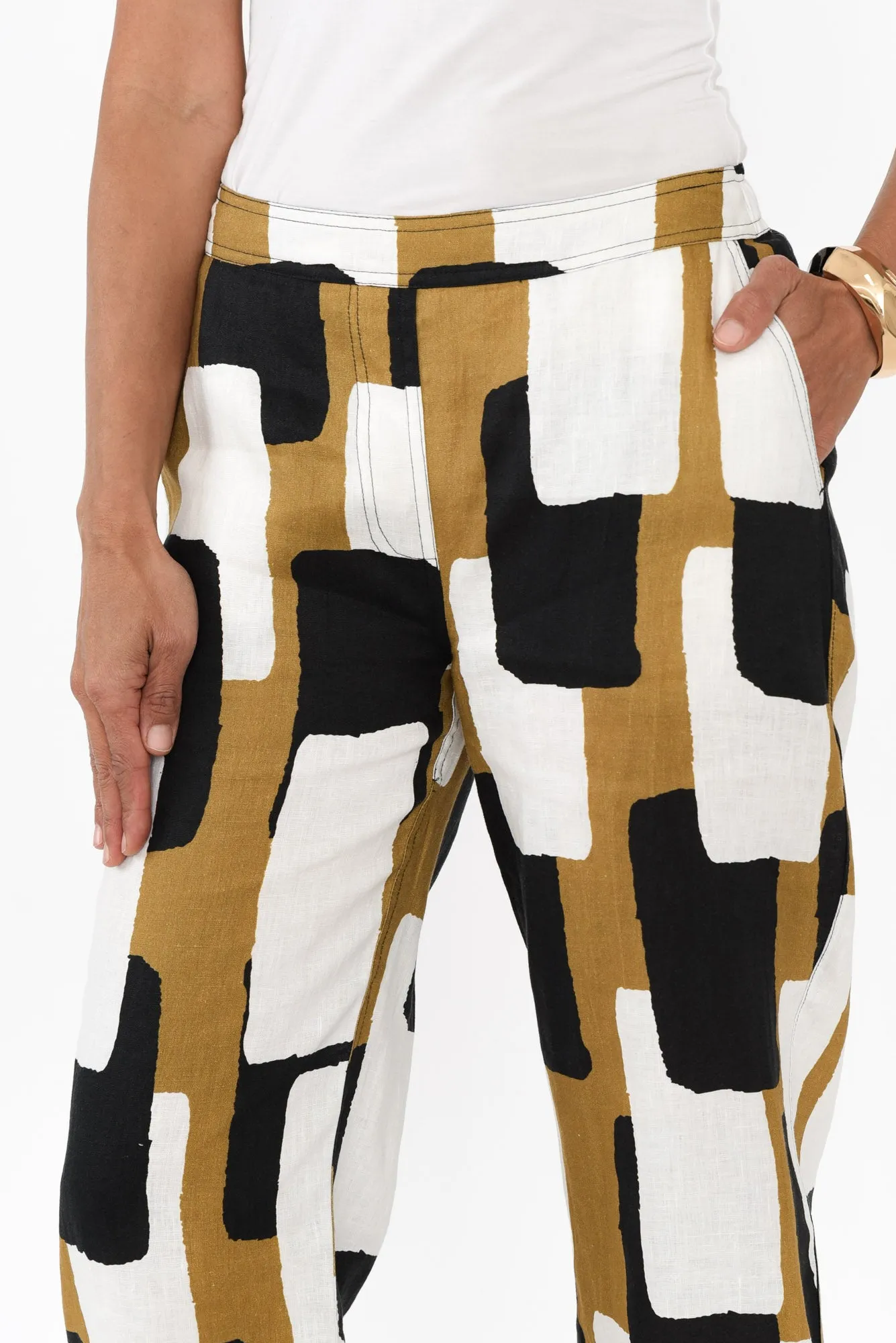 Jubilant Yellow Geo Linen Pocket Pants sold by Blue Bungalow product image thumbnail 5