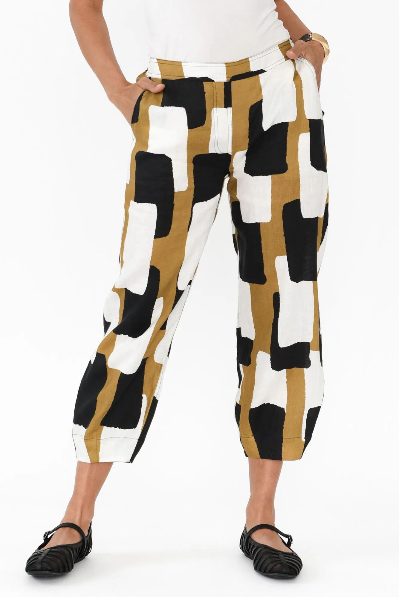 Jubilant Yellow Geo Linen Pocket Pants sold by Blue Bungalow