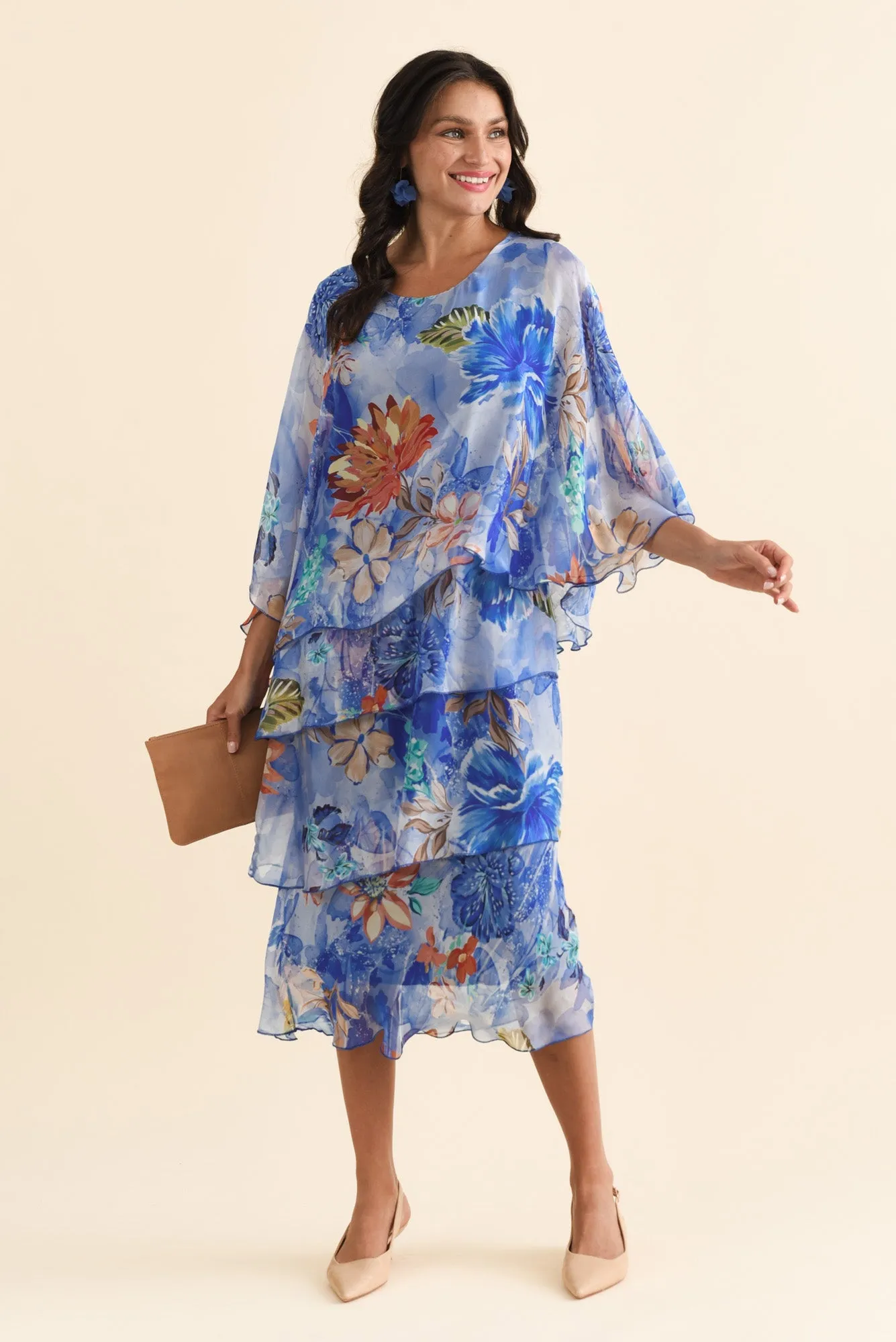 Jasmine Blue Floral Silk Layer Dress sold by Blue Bungalow