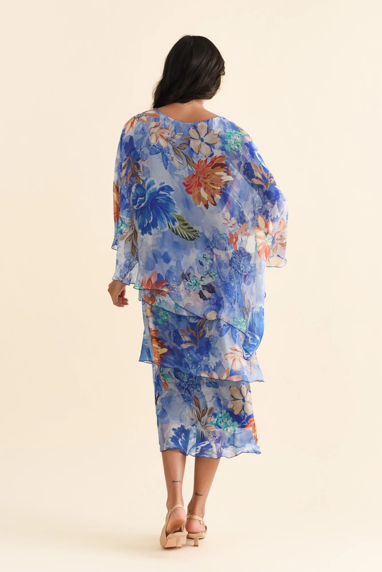 Jasmine Blue Floral Silk Layer Dress sold by Blue Bungalow product image thumbnail 4