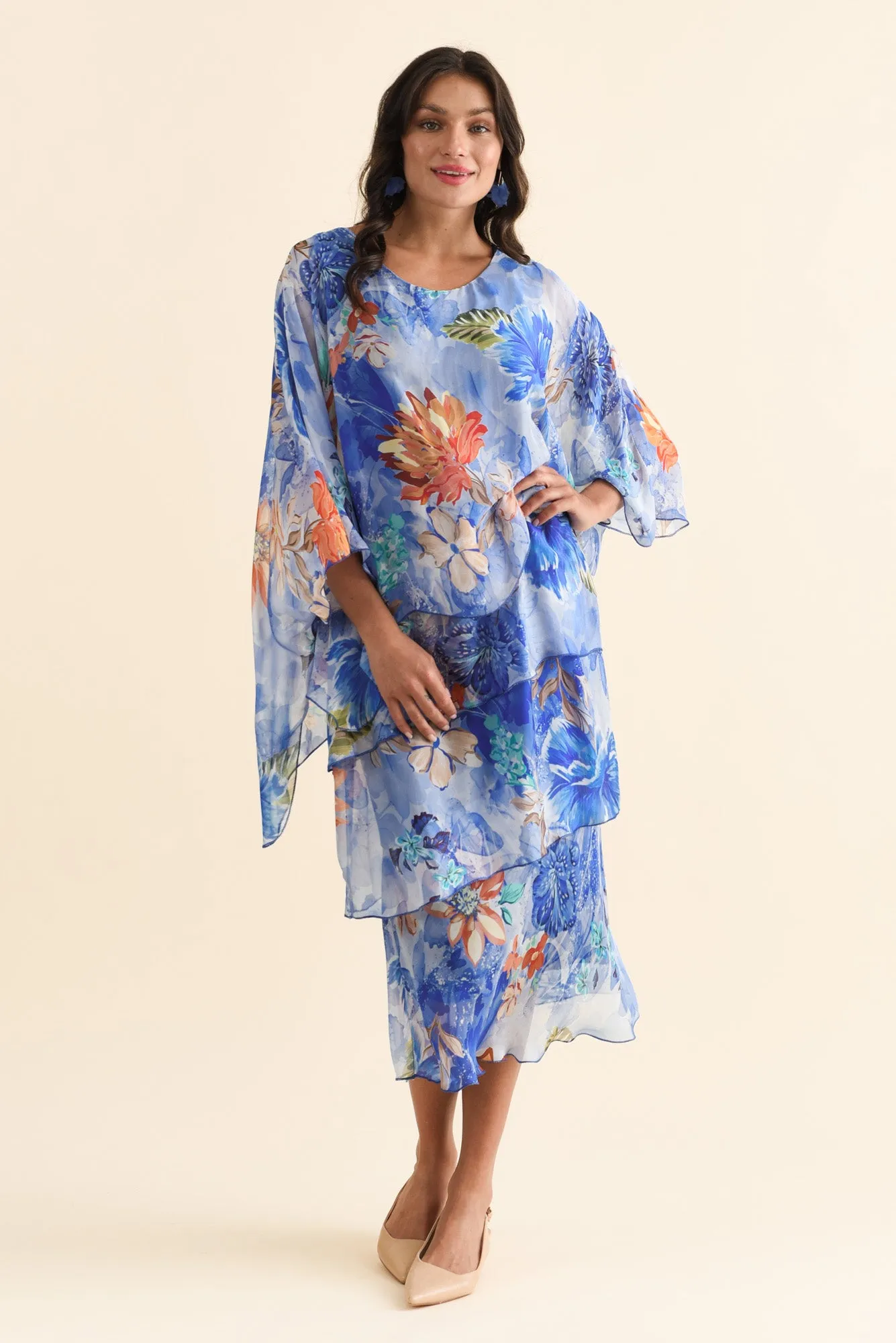 Jasmine Blue Floral Silk Layer Dress sold by Blue Bungalow product image thumbnail 2