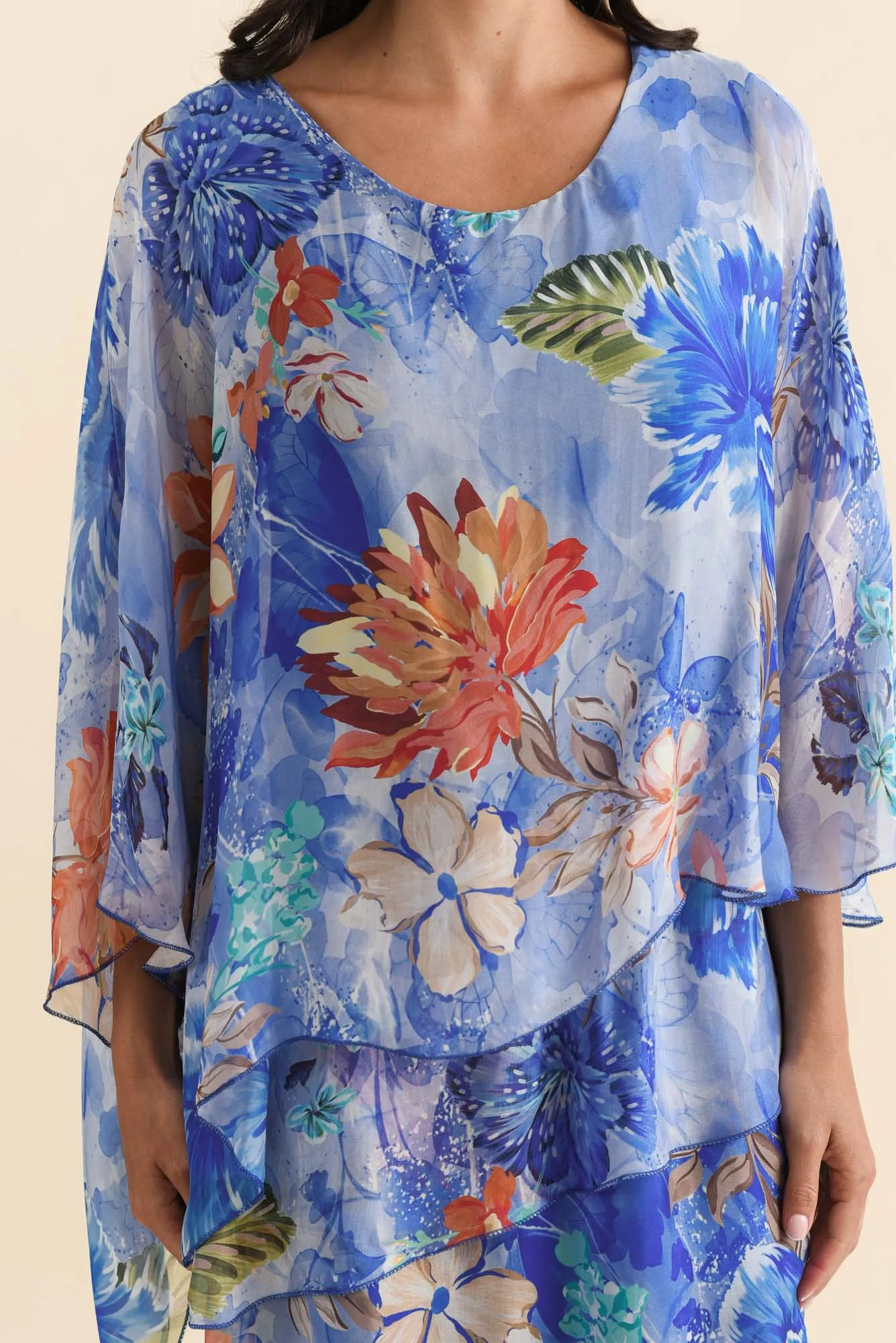 Jasmine Blue Floral Silk Layer Dress sold by Blue Bungalow product image thumbnail 5