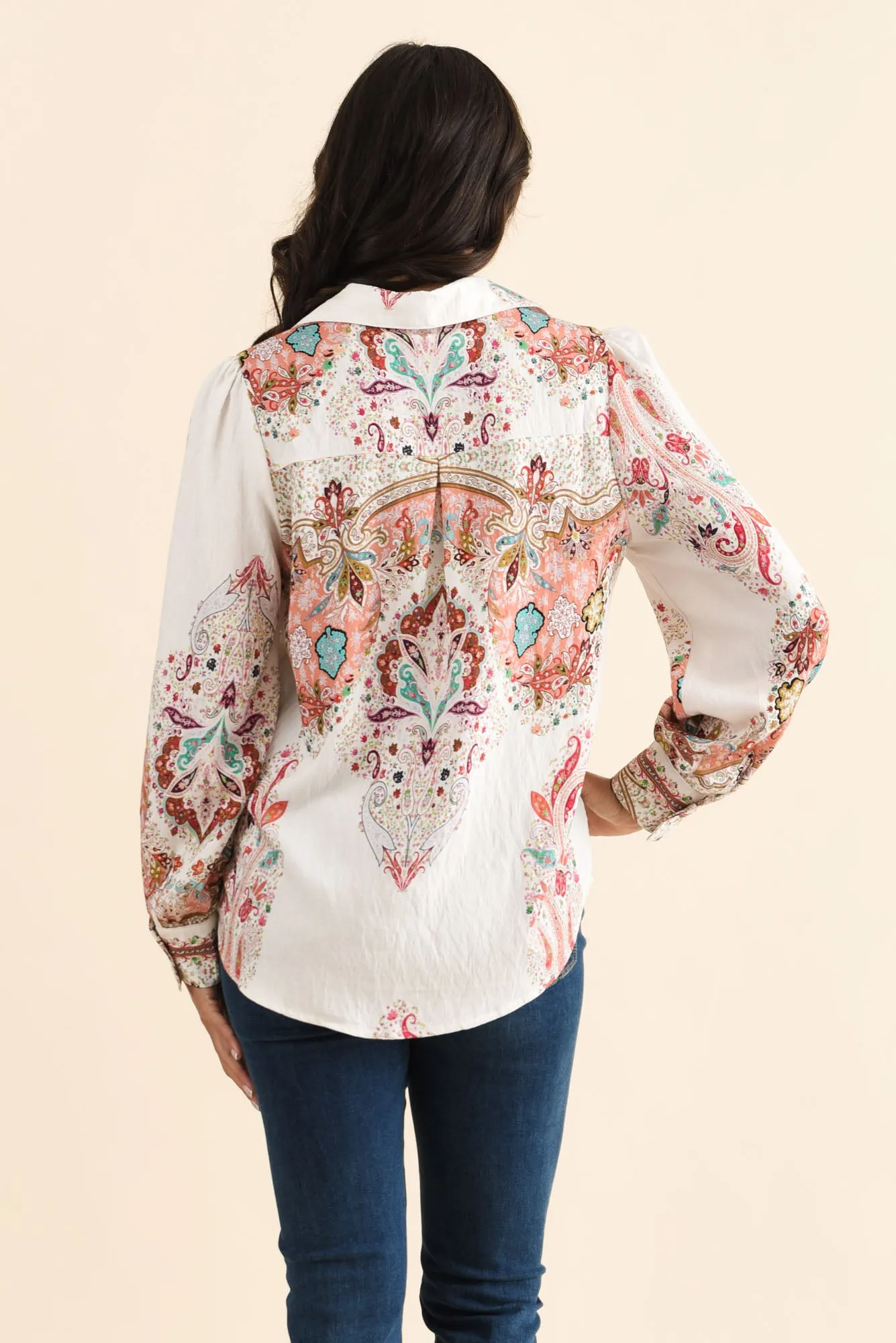 Kiera White Paisley Cotton Linen Shirt sold by Blue Bungalow product image thumbnail 4