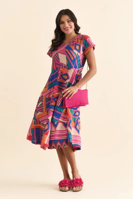 Jacinta Pink Geo Cotton Blend Dress sold by Blue Bungalow