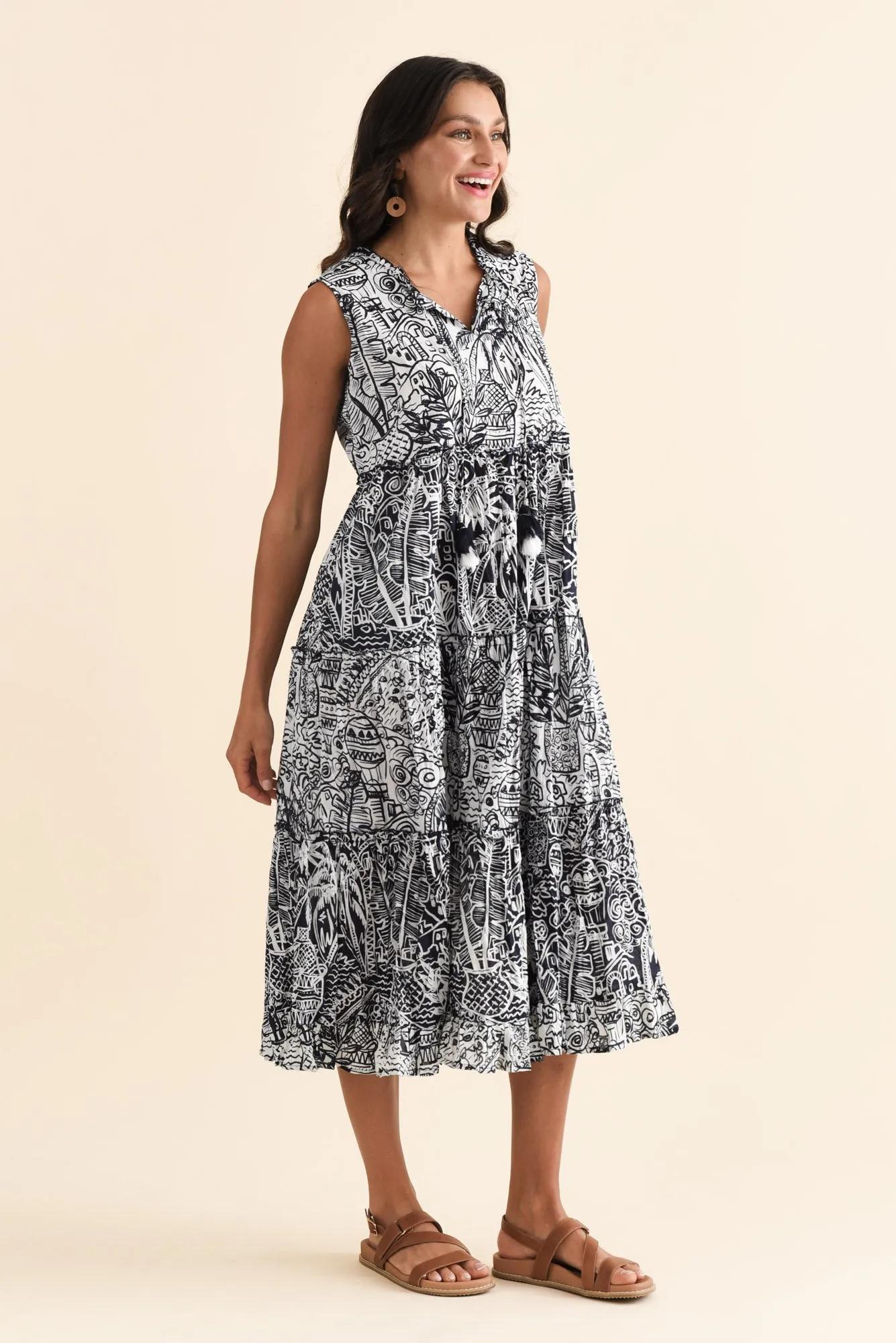 Charity Navy Tropical Cotton Midi Dress sold by Blue Bungalow product image thumbnail 3