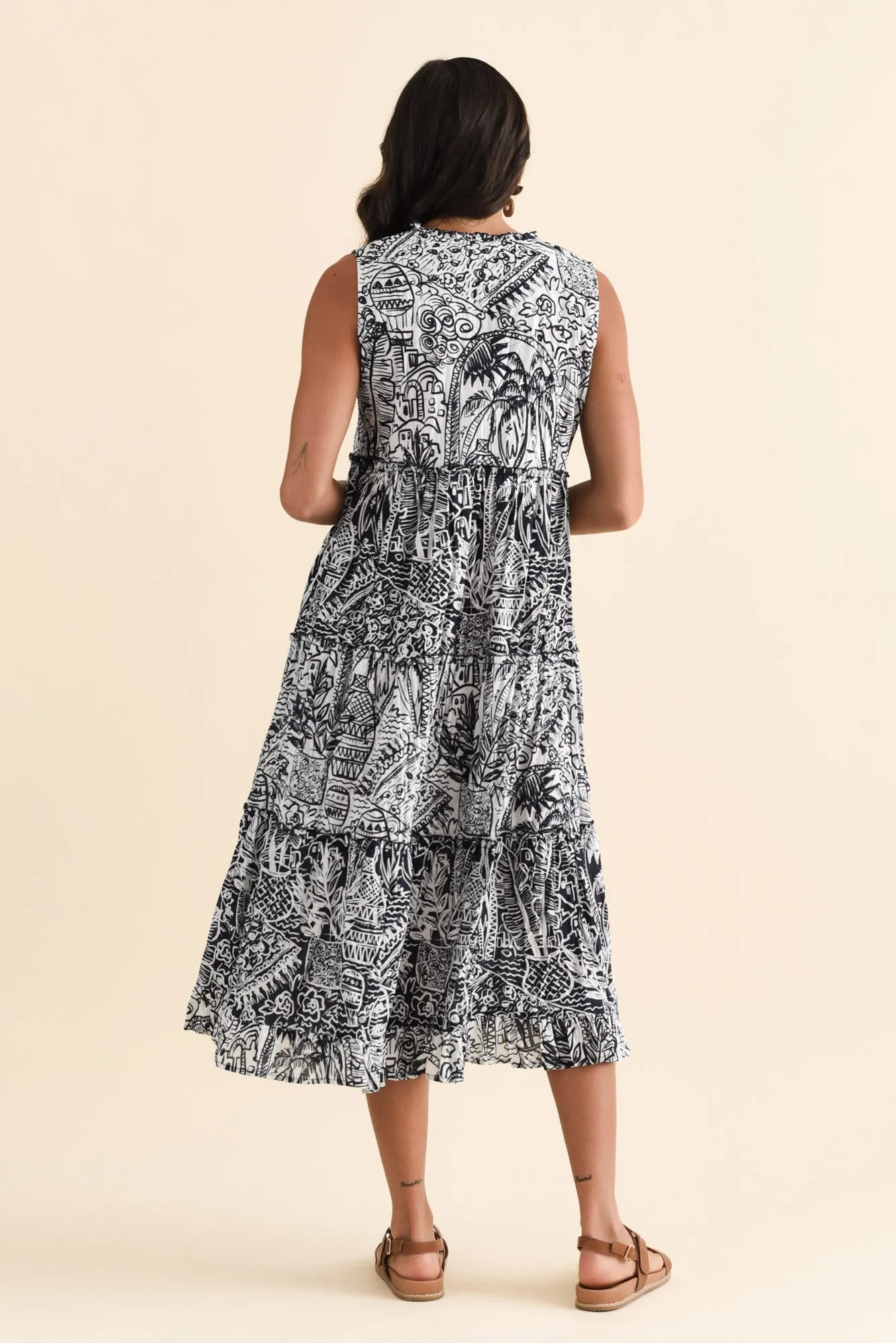 Charity Navy Tropical Cotton Midi Dress sold by Blue Bungalow product image thumbnail 4