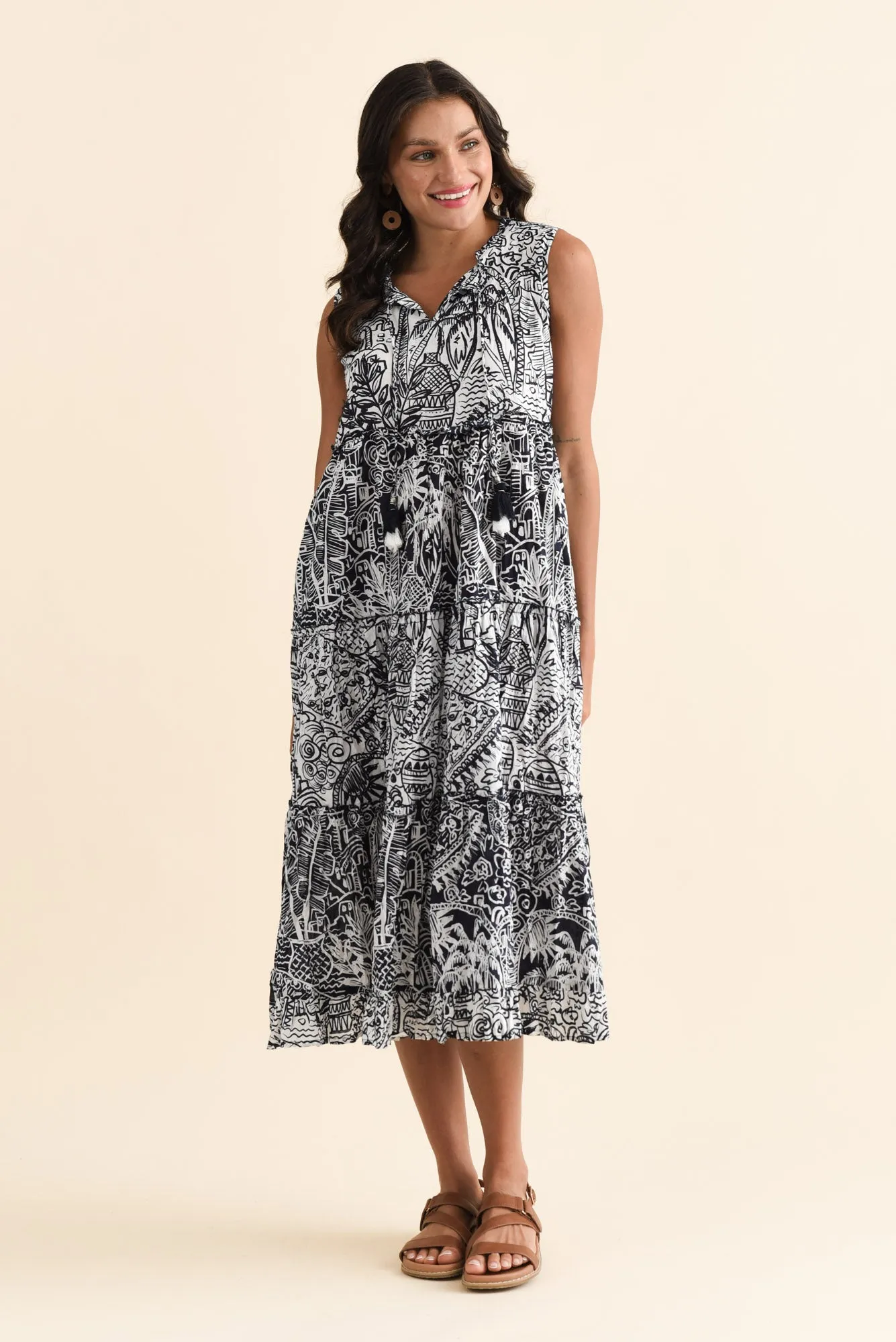 Charity Navy Tropical Cotton Midi Dress sold by Blue Bungalow product image thumbnail 2