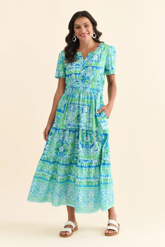 Anastasia Blue Abstract Cotton Dress sold by Blue Bungalow