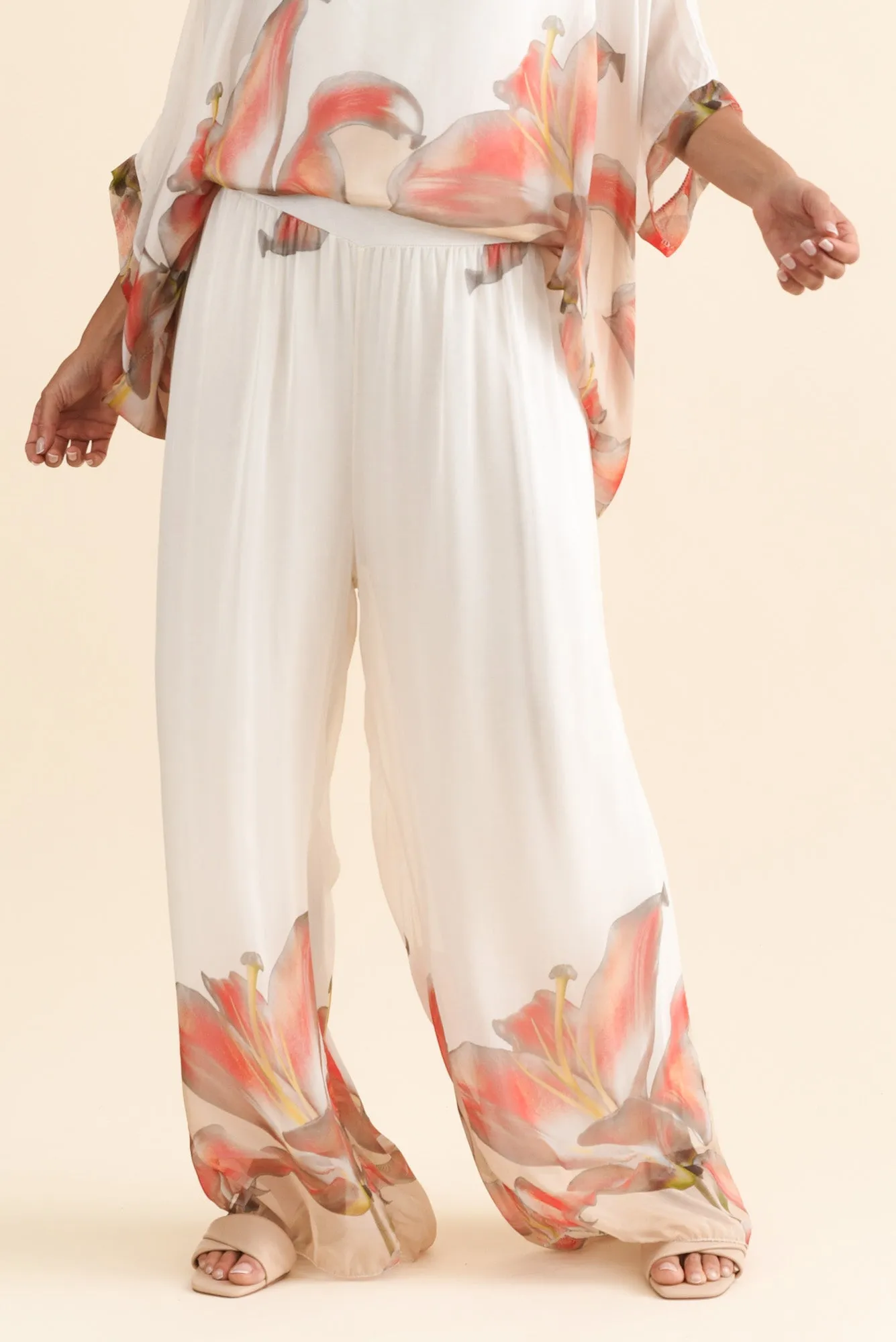 Figaro White Bloom Silk Pants sold by Blue Bungalow