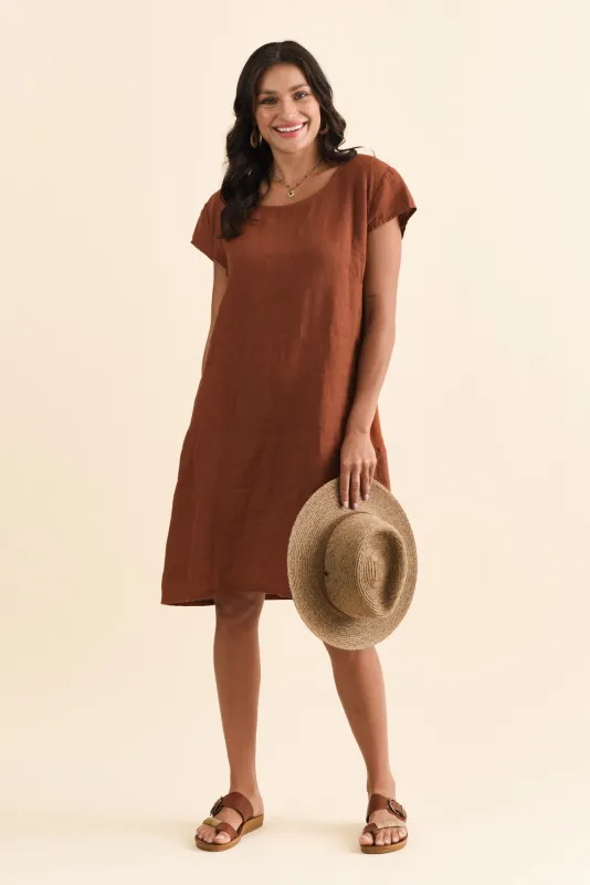 Sahara Rust Linen Pocket Dress sold by Blue Bungalow