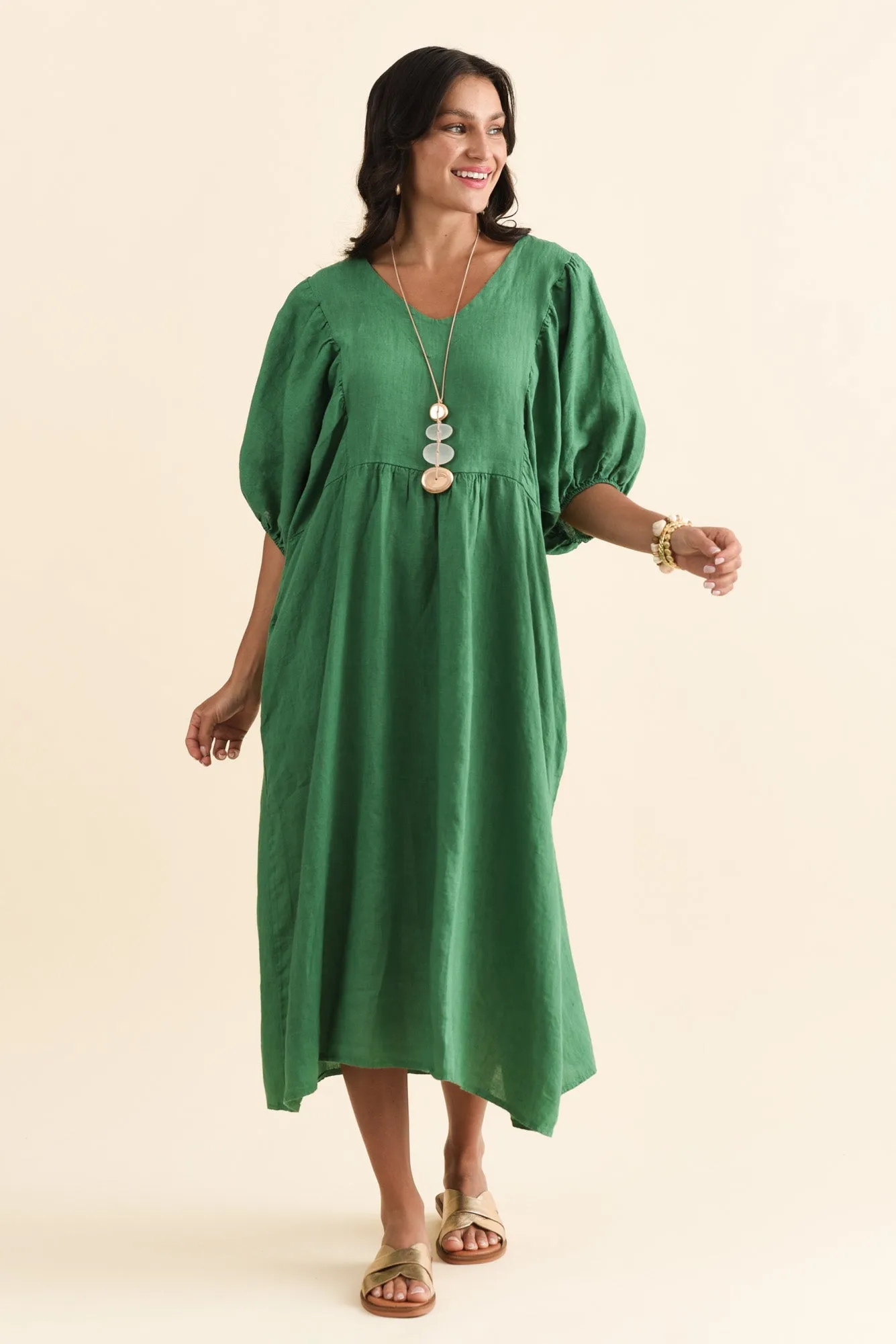 Claudine Green Linen Pocket Dress sold by Blue Bungalow product image thumbnail 2