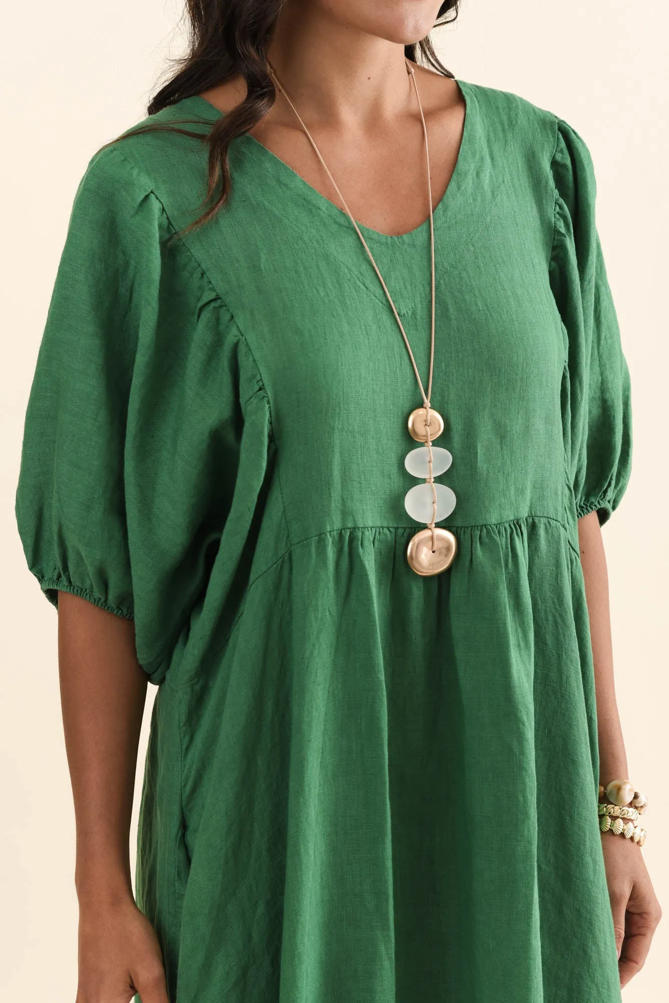 Claudine Green Linen Pocket Dress sold by Blue Bungalow product image thumbnail 5