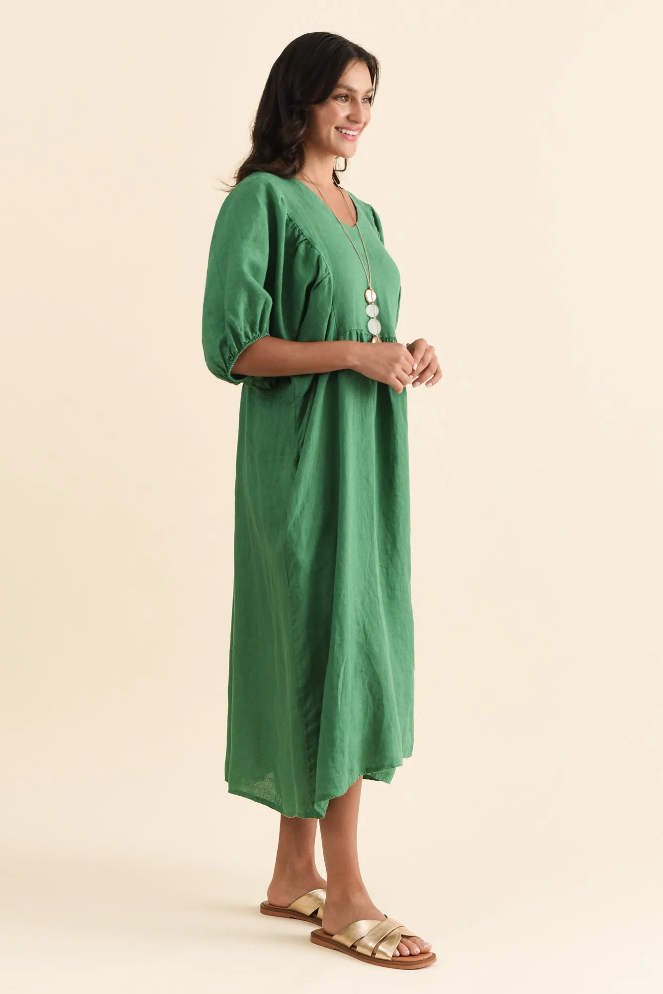Claudine Green Linen Pocket Dress sold by Blue Bungalow product image thumbnail 3