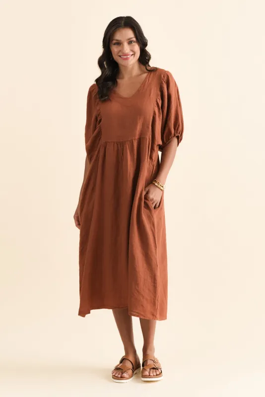 Claudine Rust Linen Pocket Dress sold by Blue Bungalow