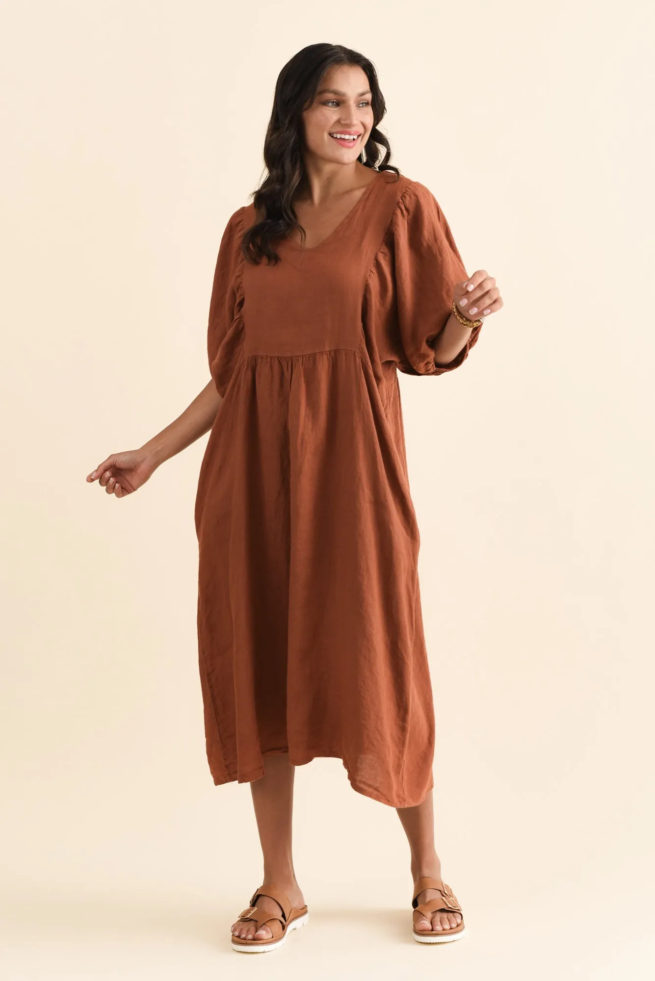 Claudine Rust Linen Pocket Dress sold by Blue Bungalow product image thumbnail 2