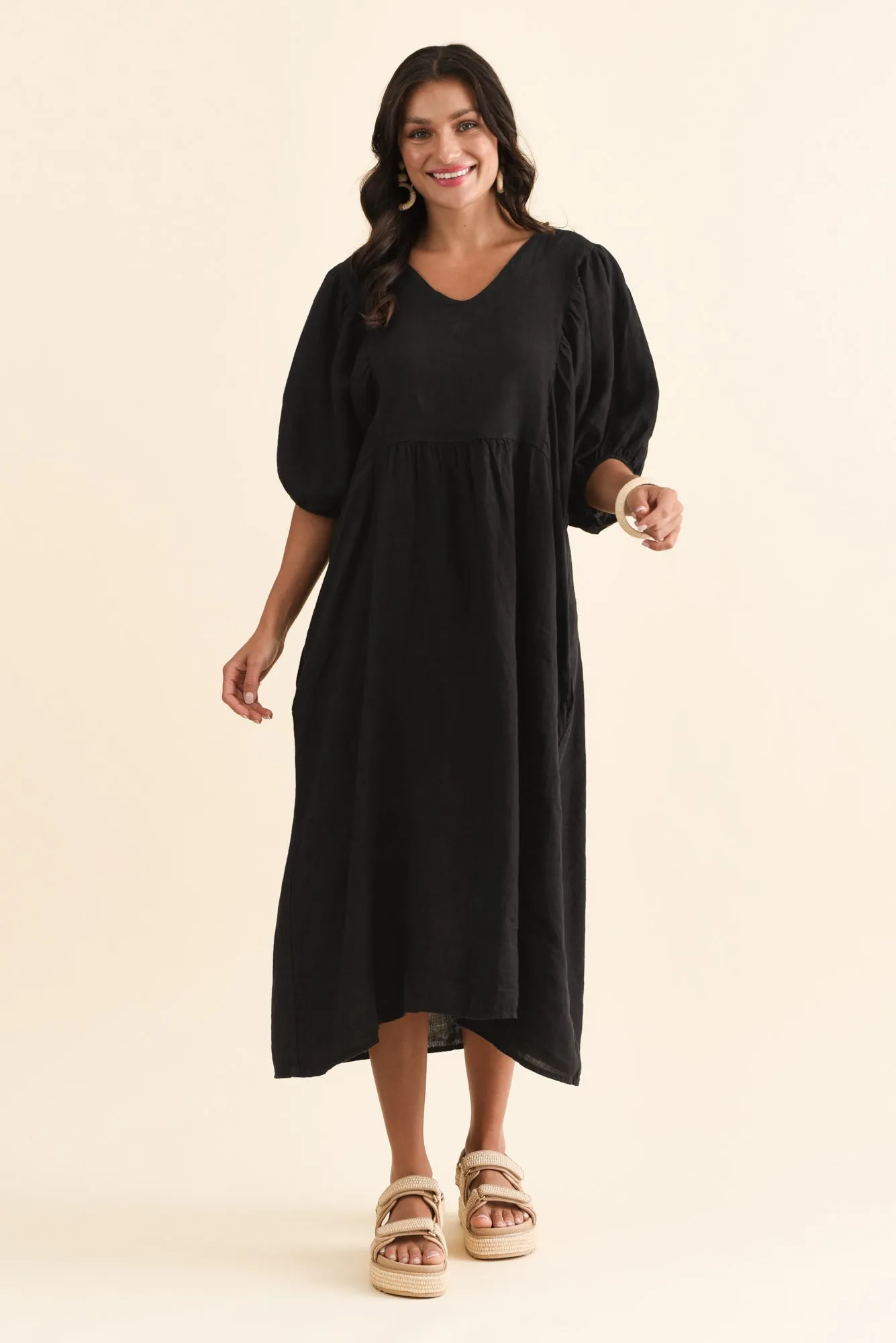 Claudine Black Linen Pocket Dress sold by Blue Bungalow product image thumbnail 2
