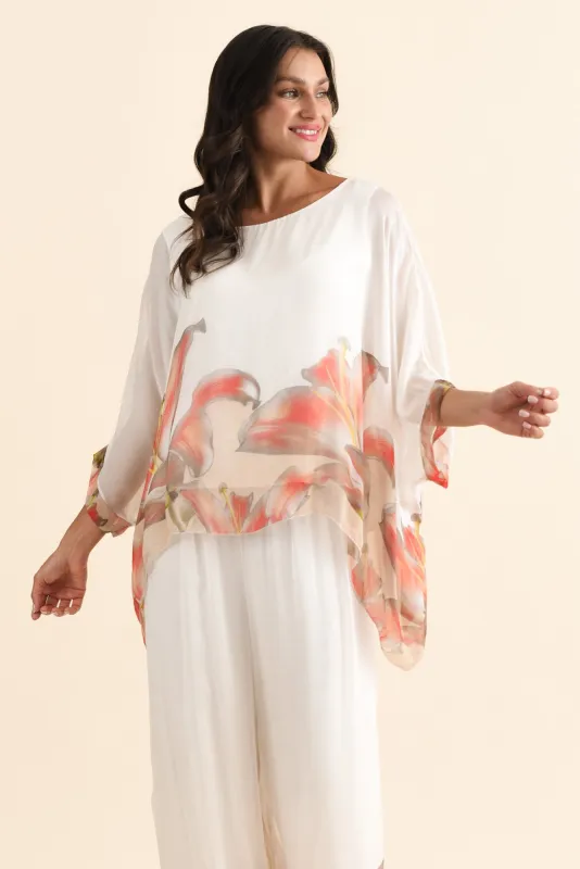 Paxos White Bloom Silk Overlay Top sold by Blue Bungalow