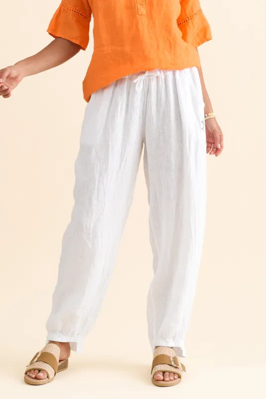 Darius White Linen Drawstring Pants sold by Blue Bungalow