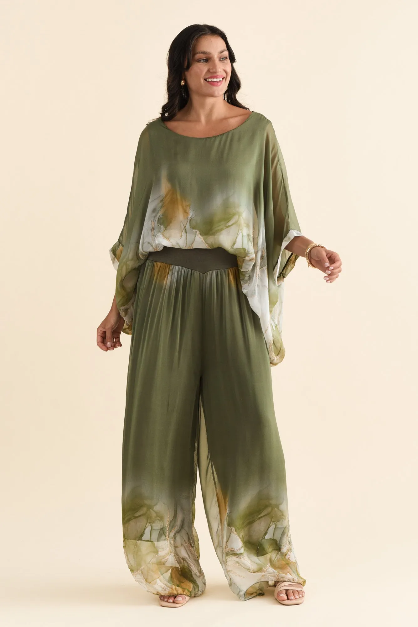 Figaro Green Watercolour Silk Pants sold by Blue Bungalow product image thumbnail 2