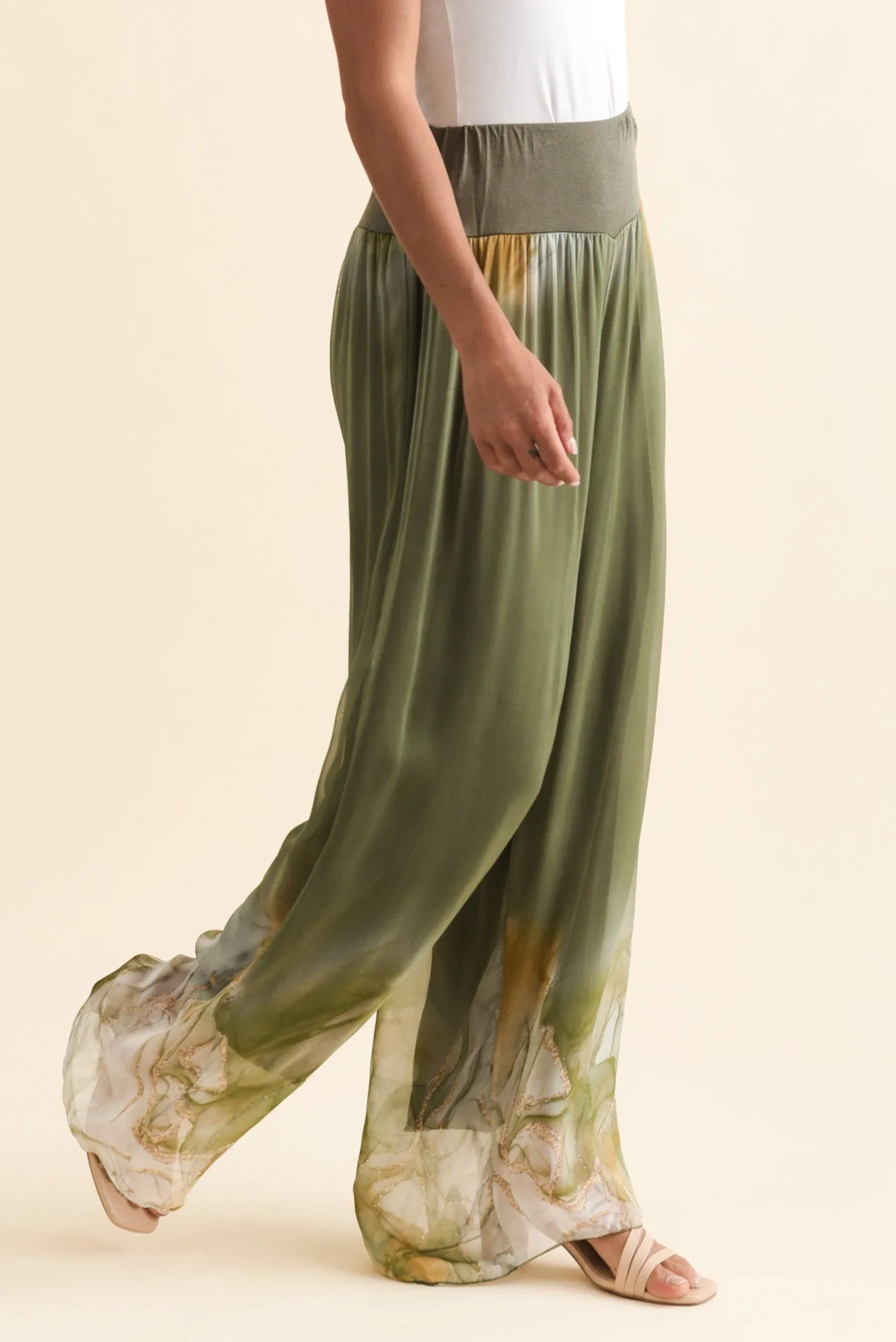 Figaro Green Watercolour Silk Pants sold by Blue Bungalow product image thumbnail 3