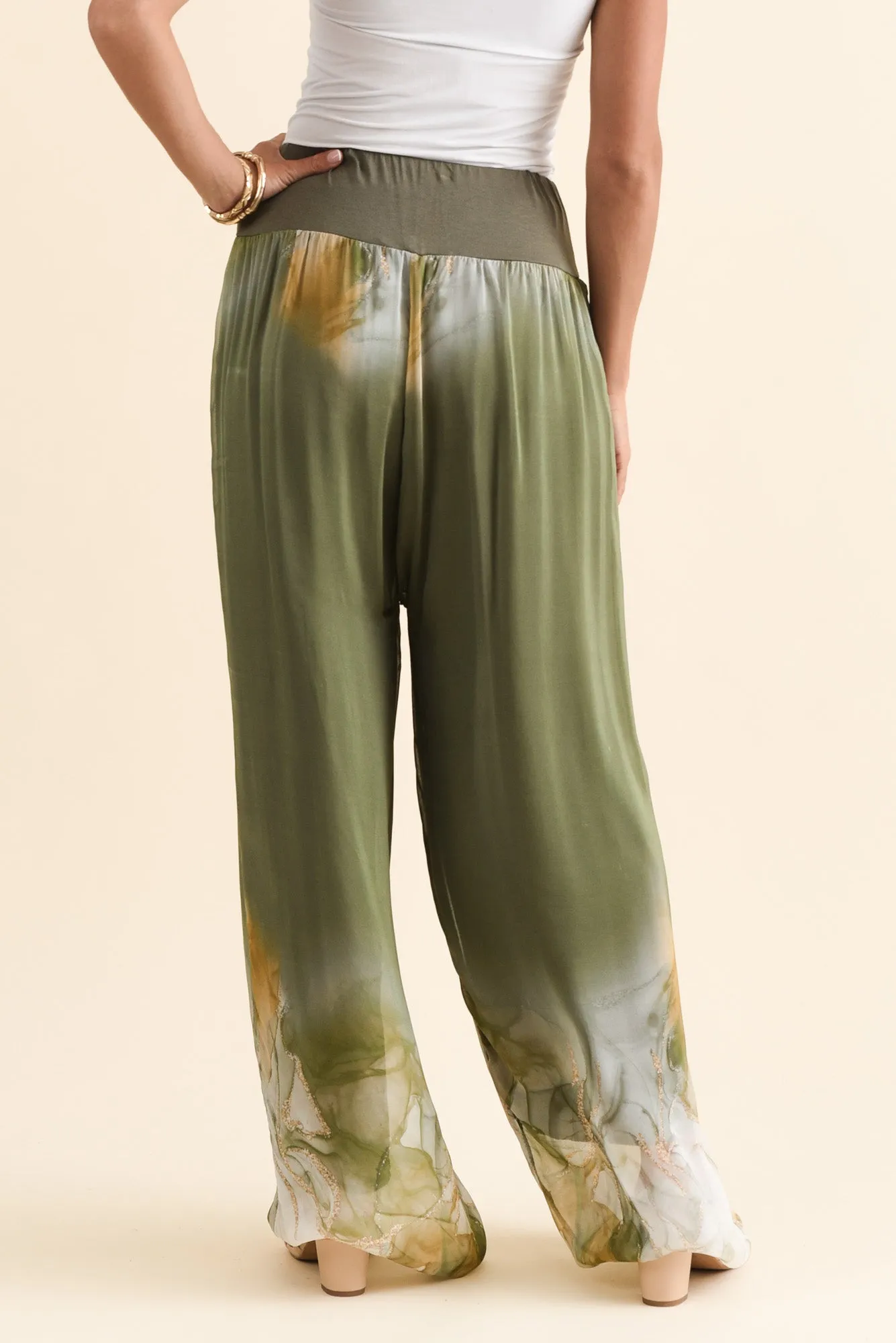Figaro Green Watercolour Silk Pants sold by Blue Bungalow product image thumbnail 4