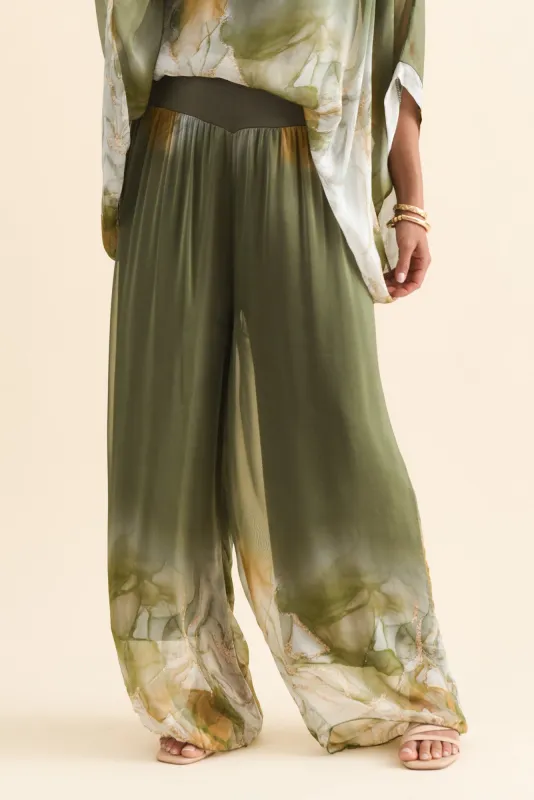 Figaro Green Watercolour Silk Pants sold by Blue Bungalow
