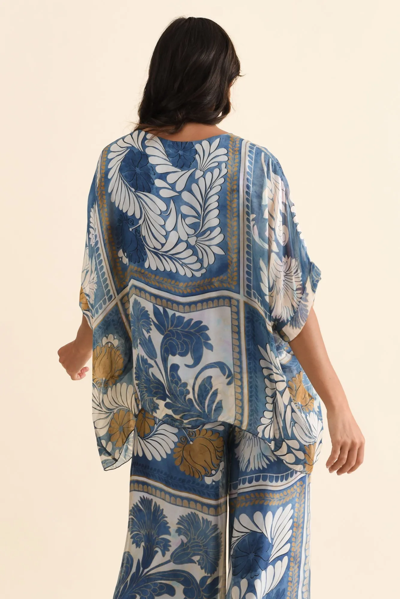 Trevino Blue Botanical Silk Overlay Top sold by Blue Bungalow product image thumbnail 4