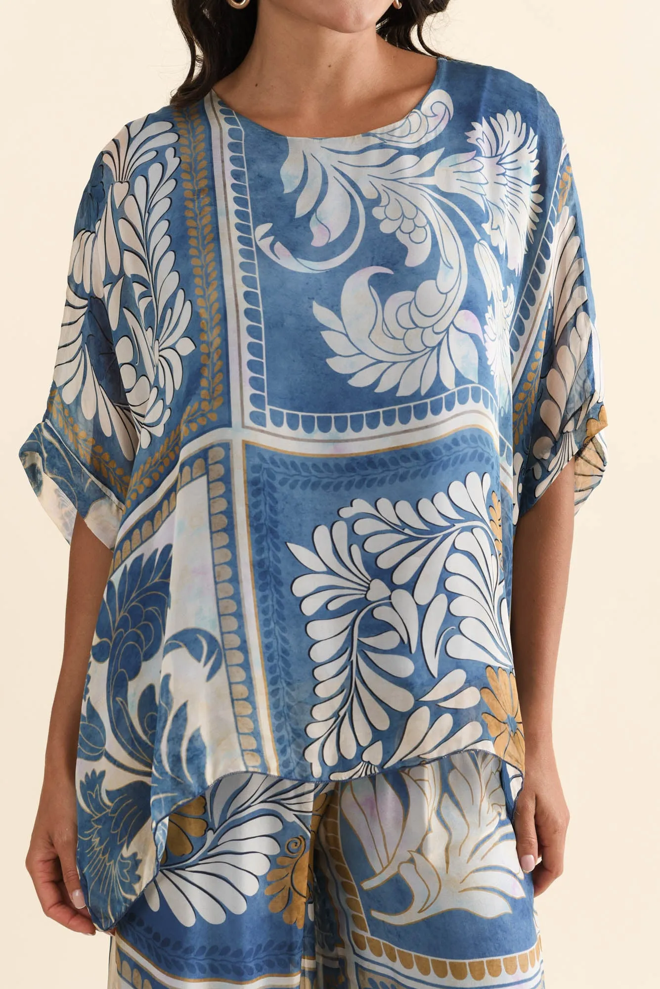 Trevino Blue Botanical Silk Overlay Top sold by Blue Bungalow product image thumbnail 5