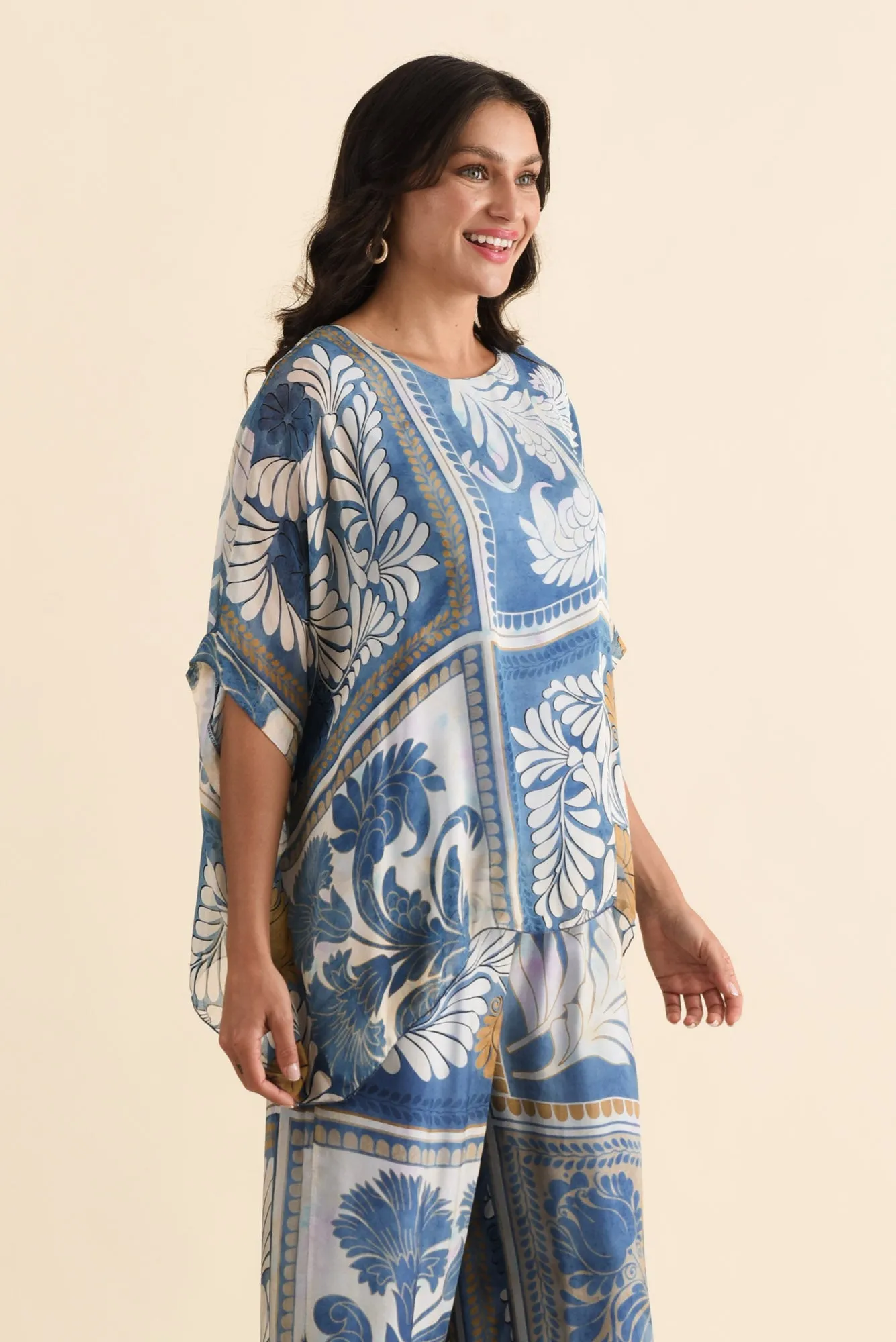 Trevino Blue Botanical Silk Overlay Top sold by Blue Bungalow product image thumbnail 3