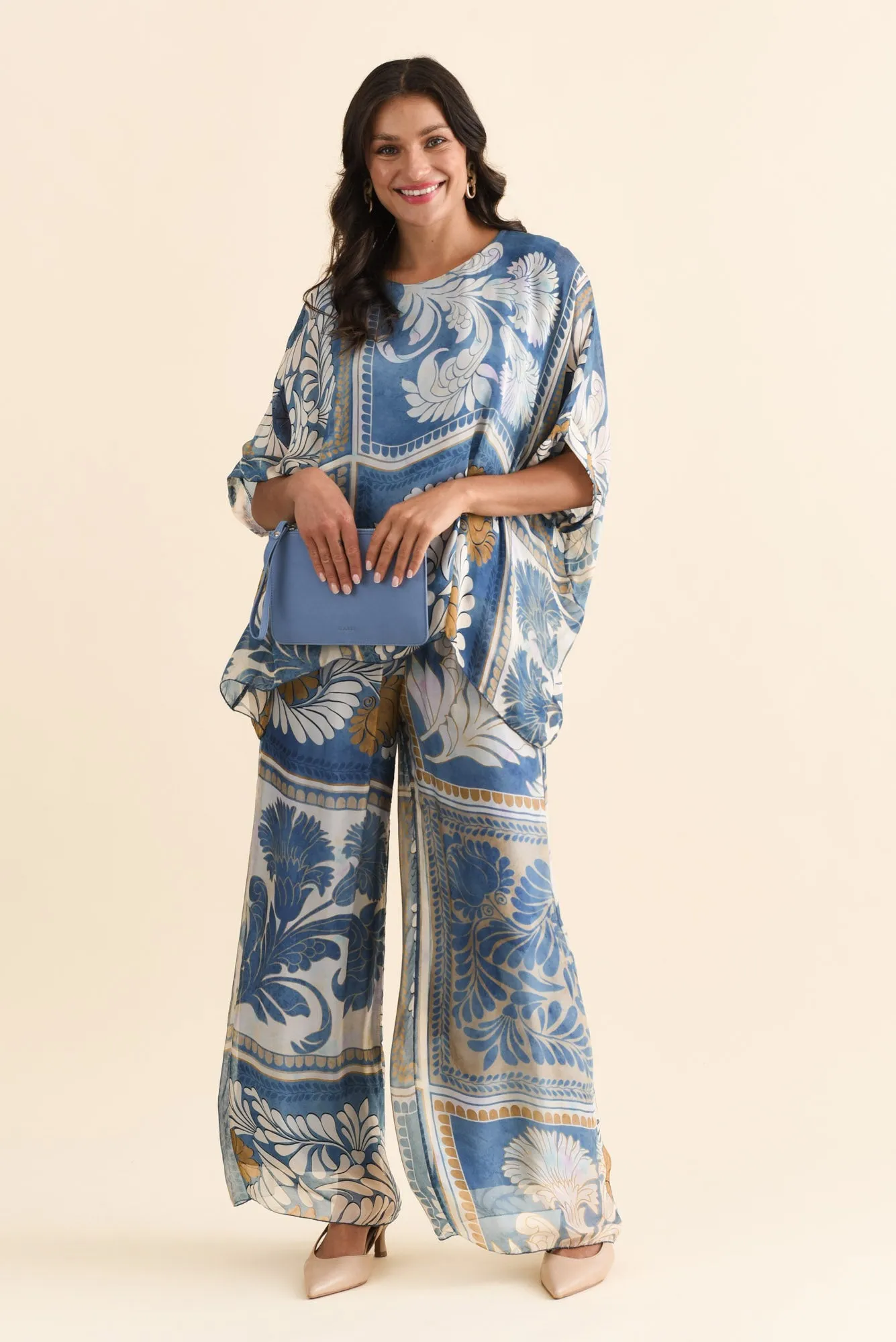 Trevino Blue Botanical Silk Overlay Top sold by Blue Bungalow product image thumbnail 2