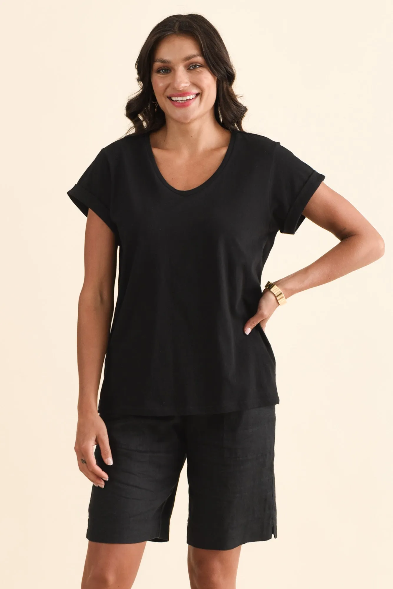 Ayla Black Cotton Tee sold by Blue Bungalow