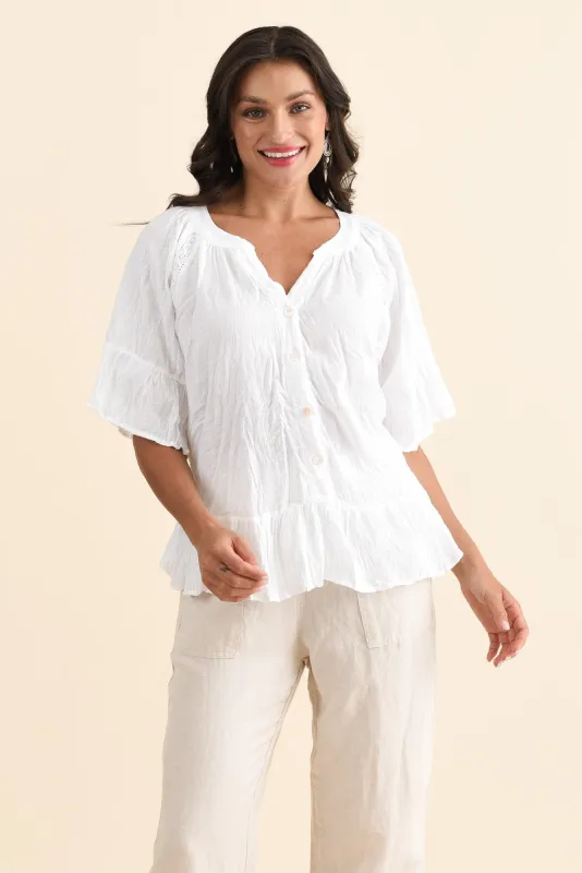 Ramona White Cotton Ruffle Top sold by Blue Bungalow