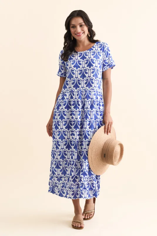 Monique Blue Abstract Crinkle Cotton Dress sold by Blue Bungalow