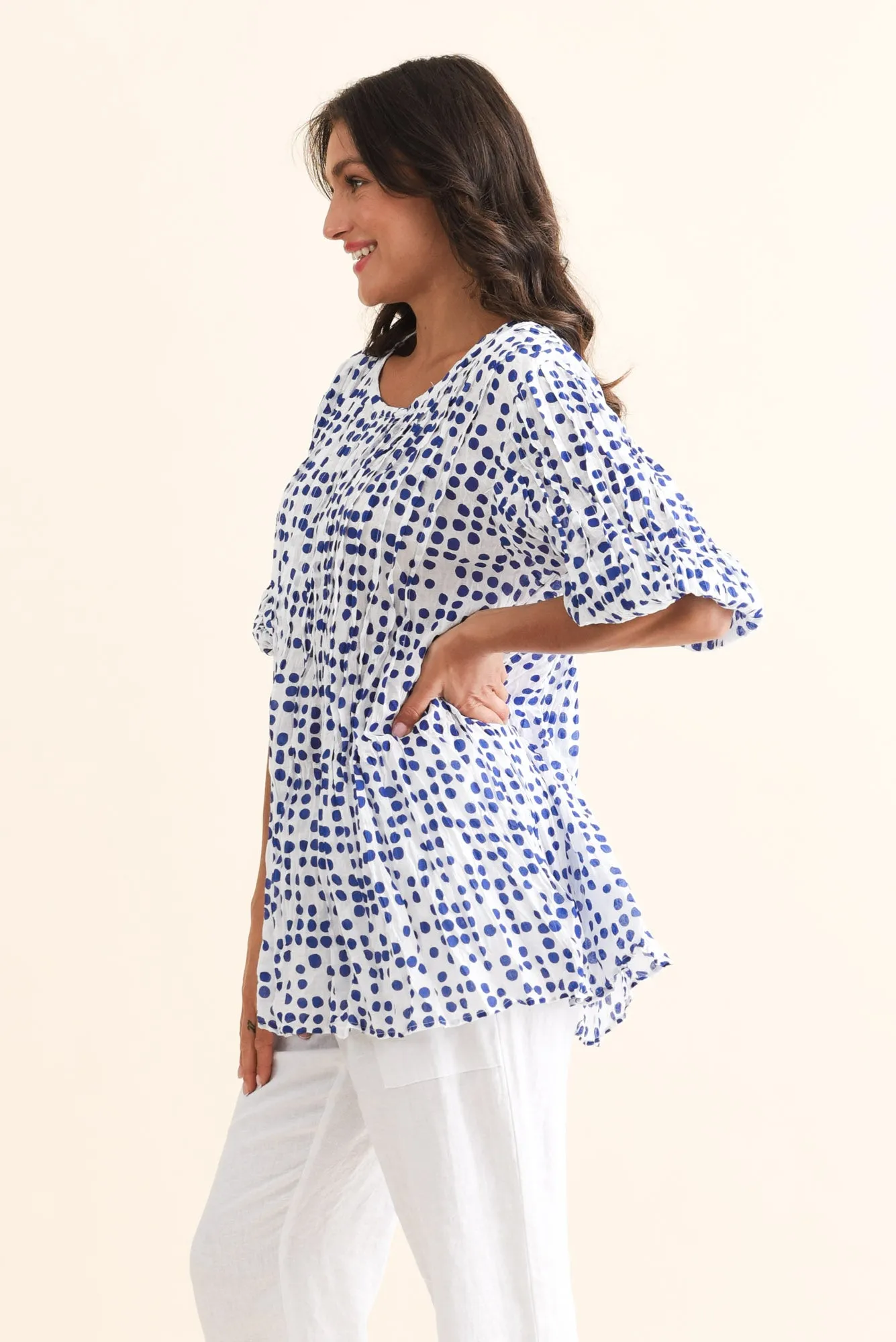 Selma Blue Confetti Crinkle Cotton Top sold by Blue Bungalow product image thumbnail 4