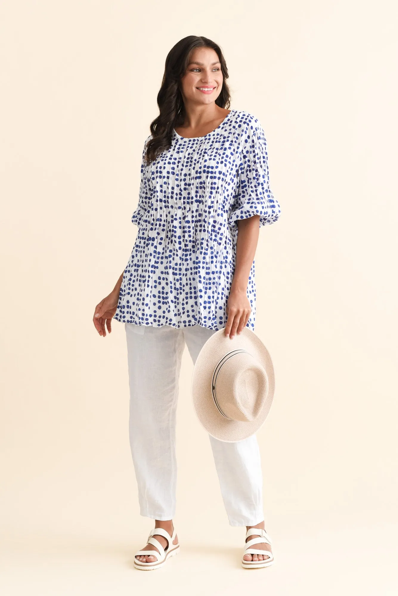 Selma Blue Confetti Crinkle Cotton Top sold by Blue Bungalow product image thumbnail 2