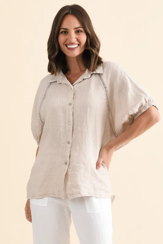 Huntley Natural Linen Collared Shirt sold by Blue Bungalow