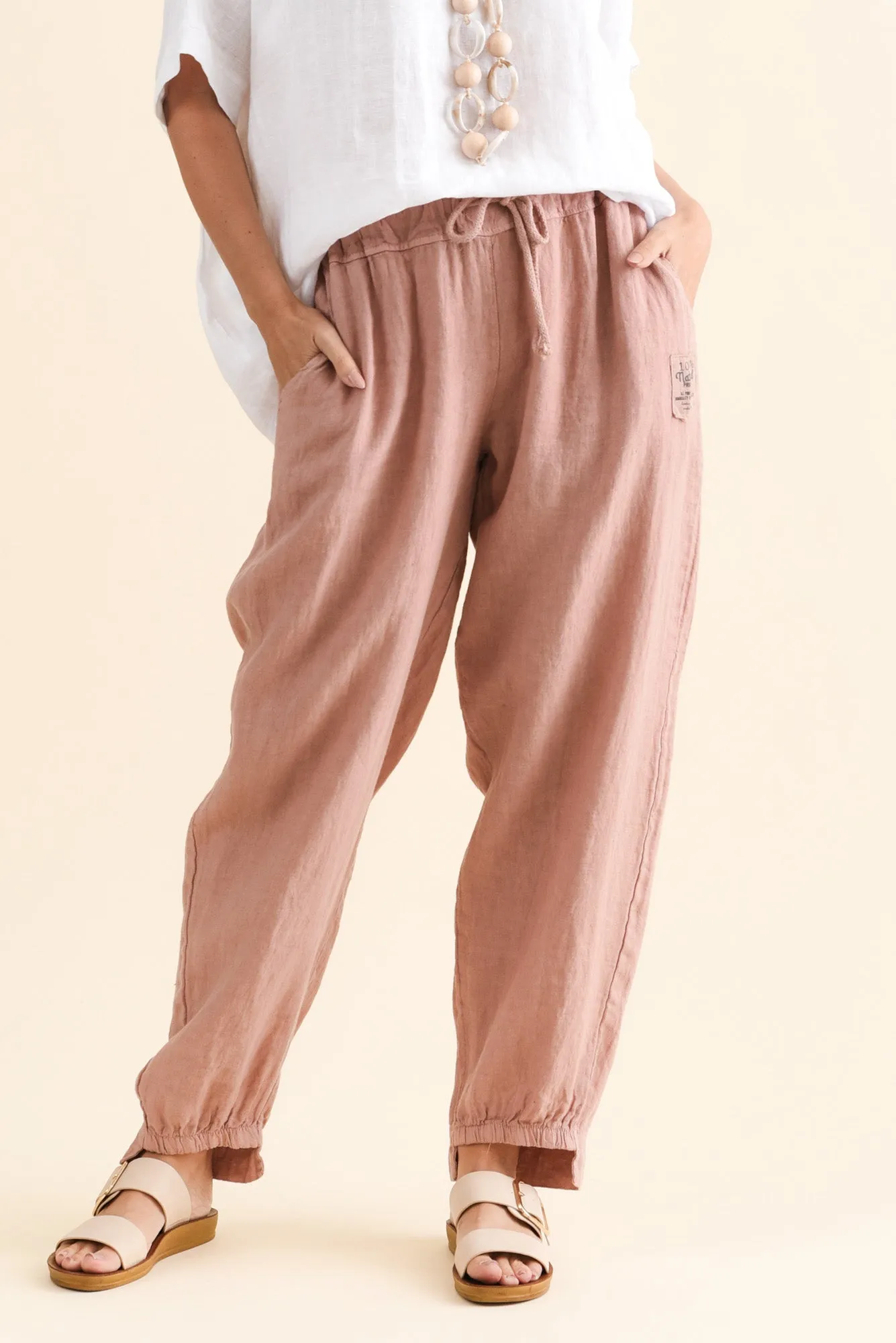 Darius Blush Linen Drawstring Pants sold by Blue Bungalow